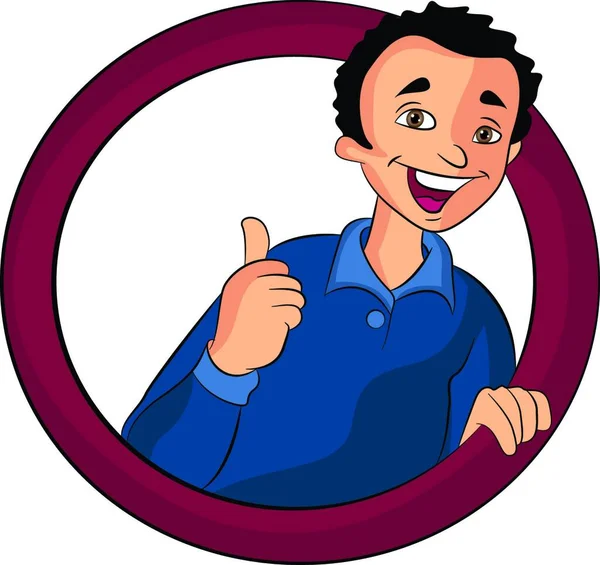 Young Man Doing Thumbs Sign Circle Ilustración Vectorial — Vector de stock