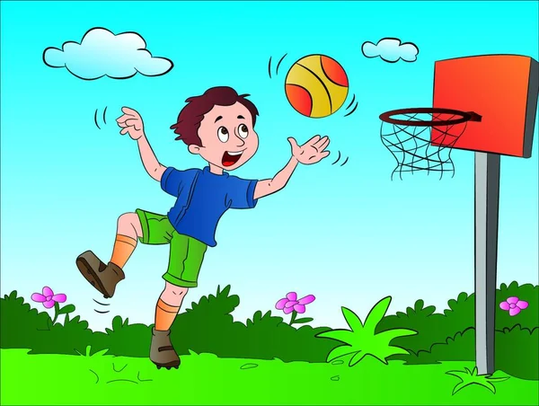 Иллюстрация Мальчика Играющего Баскетбол — стоковый вектор