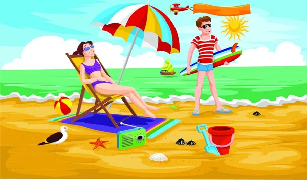 Summer Vacation Beach Travel Holiday Leisure People Holidays Tropical Swimming — Stock Vector