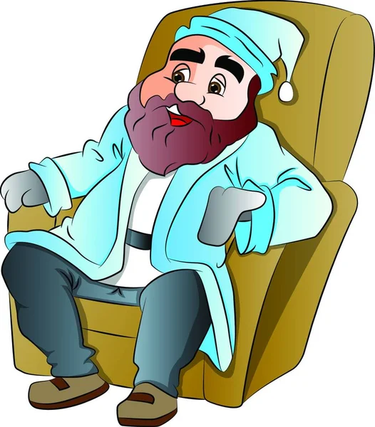 Bearded Man Sitting Easy Chair Vector Illustration — Stock Vector