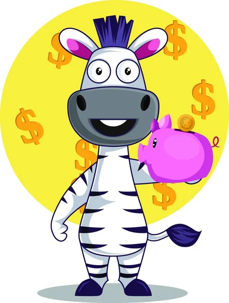 Zebra Com Dinheiro Ilustração Vetor Sobre Fundo Branco — Vetor de Stock