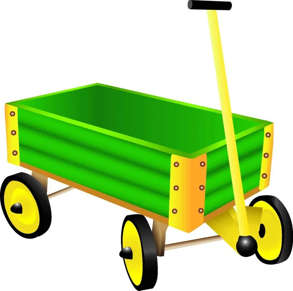 绿色和黄色玩具马车或购物车 — 图库矢量图片