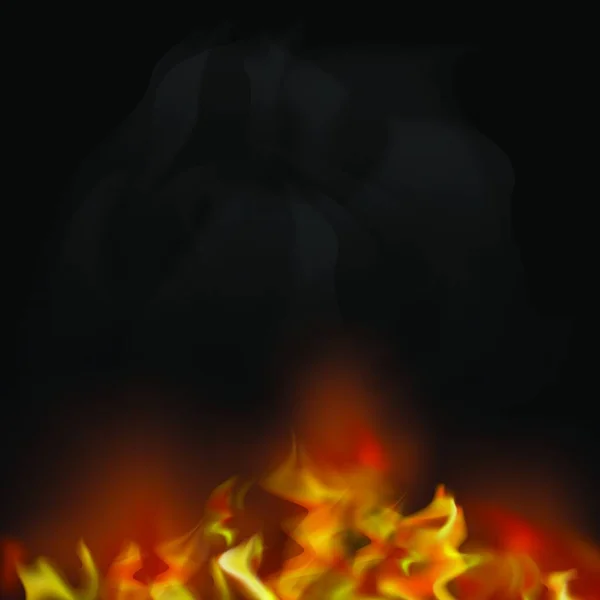 Flamme Isolée Sur Fond Noir Feu Brûlant Rouge Jaune Chaud — Image vectorielle