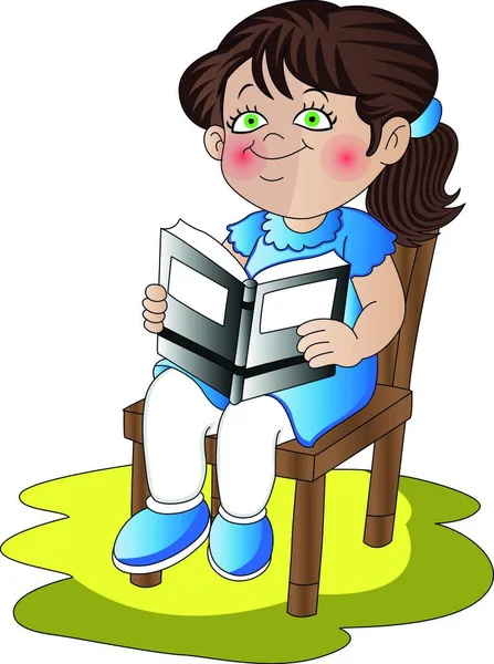 Vektör Çizim Ders Kitabı Sandalyenin Üstünde Tutan Bir Kız — Stok Vektör