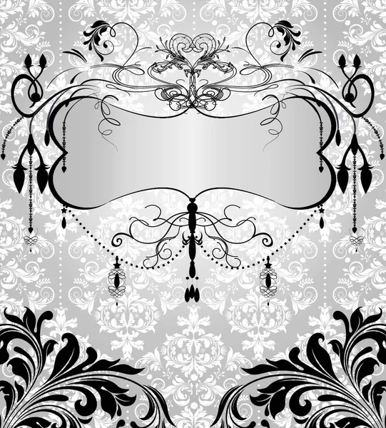 复古邀请卡与华丽典雅的抽象花卉设计 黑色的灰色和白色 矢量插图 — 图库矢量图片