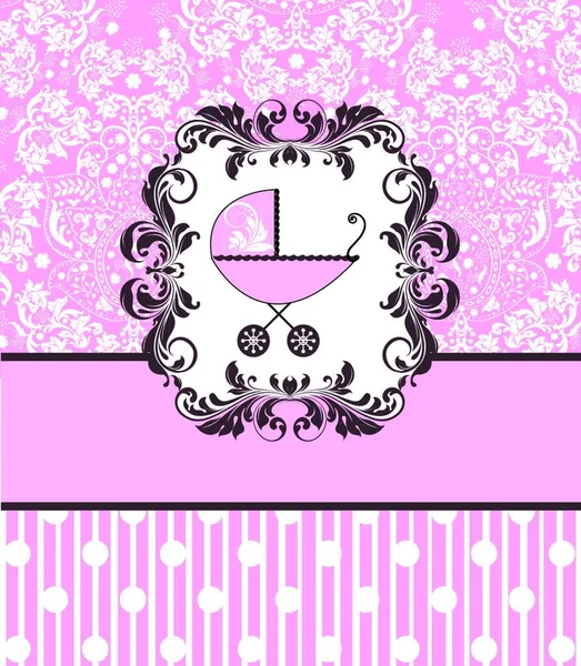 Вінтажна Листівка Дитячого Душу Вишуканим Ретро Абстрактним Квітковим Дизайном Рожевий — стоковий вектор