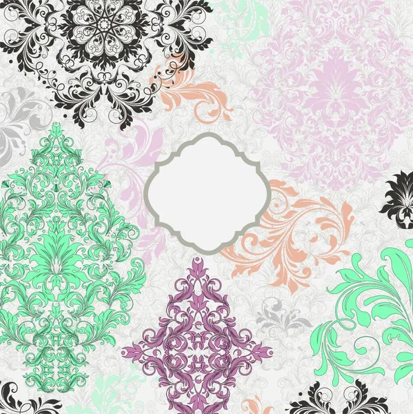 Cartão Convite Vintage Com Design Floral Abstrato Elegante Ornamentado Flores — Vetor de Stock