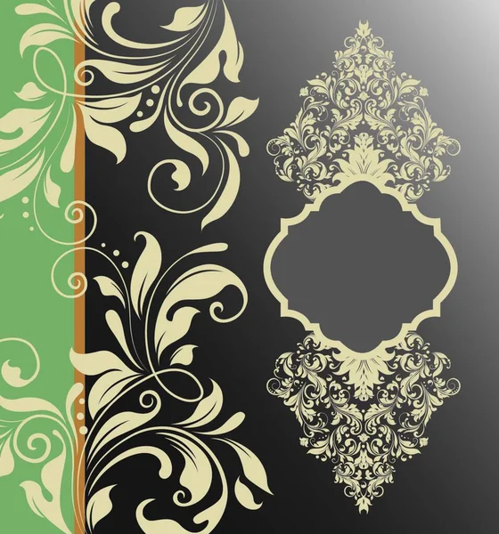 Vintage Uitnodigingskaart Met Sierlijk Abstract Bloemdessin Gouden Bloemen Groene Grijze — Stockvector