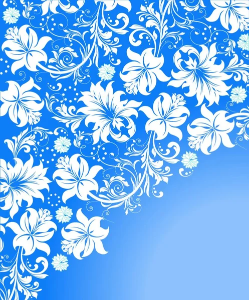Винтажная Пригласительная Открытка Элегантным Цветочным Дизайном Белыми Цветами Голубом Фоне — стоковый вектор