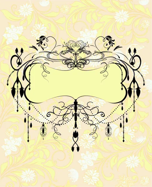 桃の華やかでエレガントな抽象的な花のデザイン 白と黄色の花とヴィンテージ招待カード ベクターイラスト — ストックベクタ
