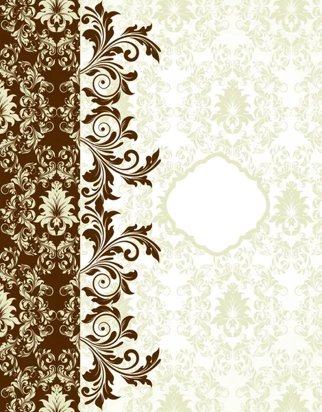 Vintage Invitation Card Ornate Elegant Abstract Floral Design Brown White — Stock Vector
