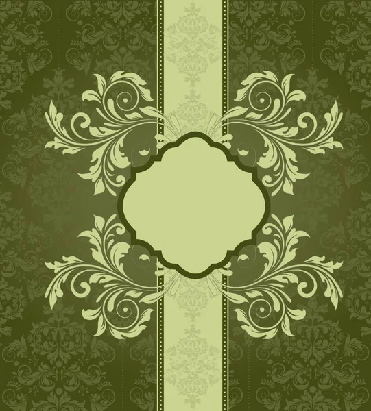 Vintage Einladungskarte Mit Kunstvollen Eleganten Abstrakten Blumenmustern Olivgrün Und Grau — Stockvektor