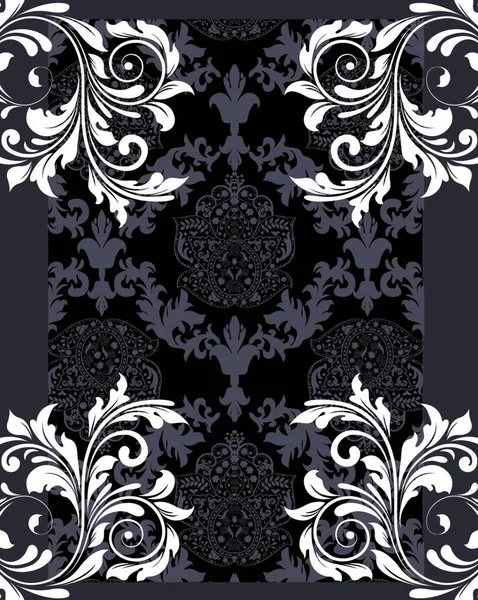 Vintage Pozvánka Zdobené Elegantní Abstraktní Květinovým Vzorem Bílé Šedé Černém — Stockový vektor