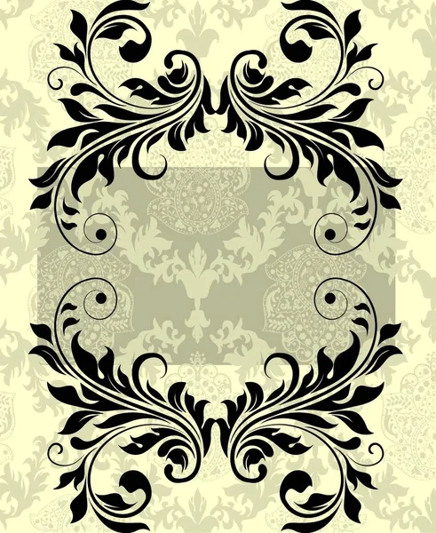 Cartão Convite Vintage Com Design Floral Abstrato Elegante Ornamentado Preto — Vetor de Stock