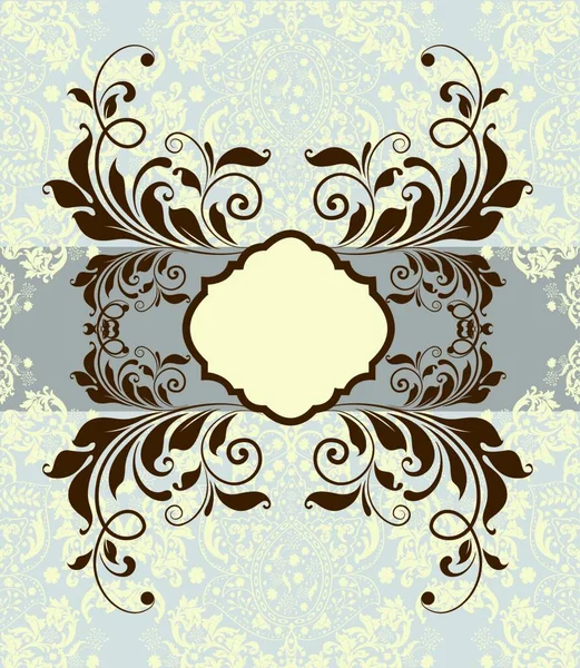 Carte Invitation Vintage Ornée Élégant Motif Floral Abstrait Marron Sur — Image vectorielle