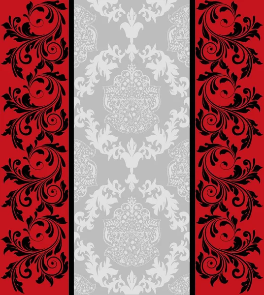 Vintage Invitation Card Ornate Elegant Abstract Floral Design Black Red — Stock Vector