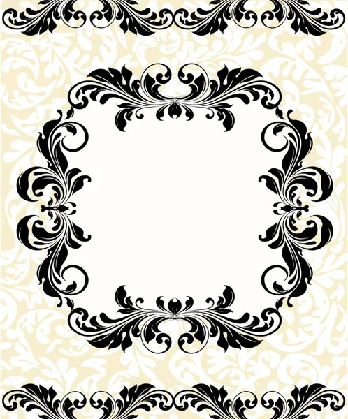 Carte Invitation Vintage Ornée Élégant Motif Floral Abstrait Noir Blanc — Image vectorielle