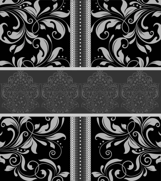 Винтажный Пригласительный Билет Элегантным Цветочным Дизайном Черном Лентой Векторная Иллюстрация — стоковый вектор
