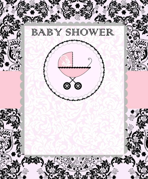 Vintage Bebek Duş Davetiye Kartı Ile Süslü Zarif Soyut Çiçek — Stok Vektör