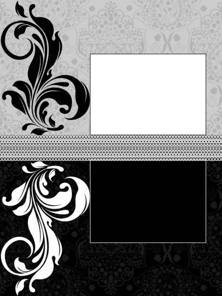 Vintage Uitnodigingskaart Met Sierlijke Elegante Abstract Floral Design Zwart Wit — Stockvector