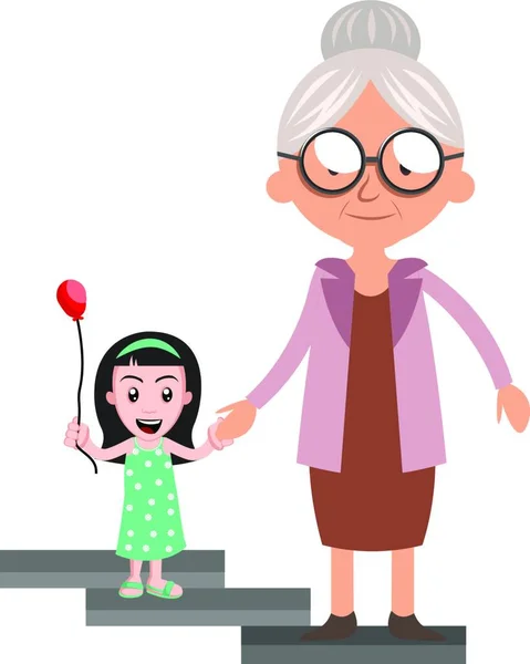 おばあちゃんと女の子 イラスト ベクトル上の白い背景 — ストックベクタ