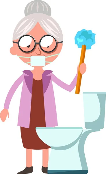 Büyükannem Tuvaleti Illüstrasyonu Beyaz Arkaplanı Temizliyor — Stok Vektör