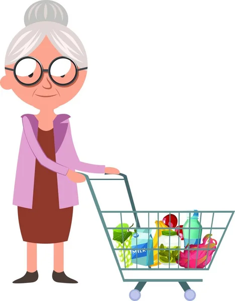Granny Shopping Illustration Vector White Background — Stock Vector