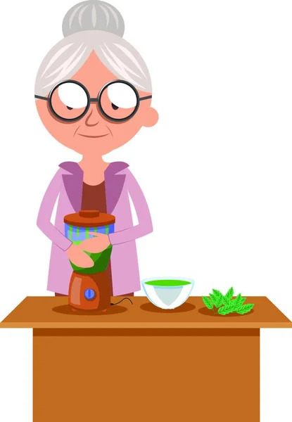 Granny Mixing Food Illustration Vector White Background — Stock Vector