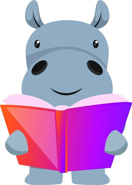 Libro Lectura Hipopótamos Ilustración Vector Sobre Fondo Blanco — Vector de stock