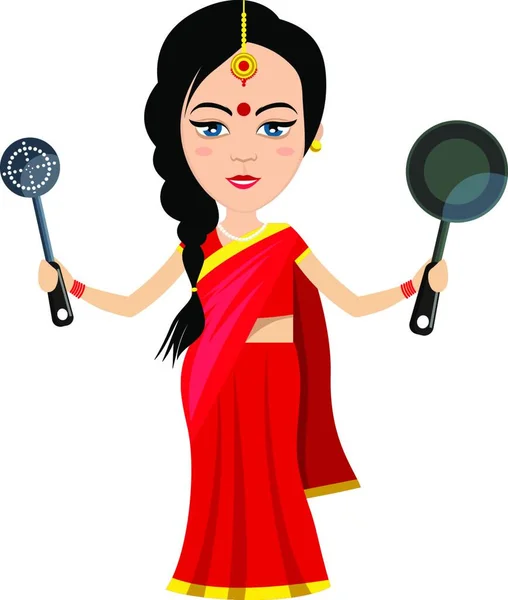 Mujer India Con Pan Ilustración Vector Sobre Fondo Blanco — Archivo Imágenes Vectoriales