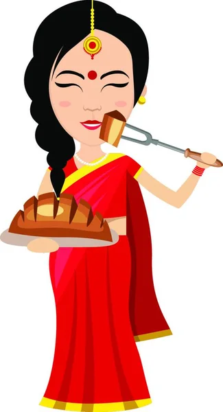 Pastalı Resimli Beyaz Arkaplanlı Hintli Kadın — Stok Vektör
