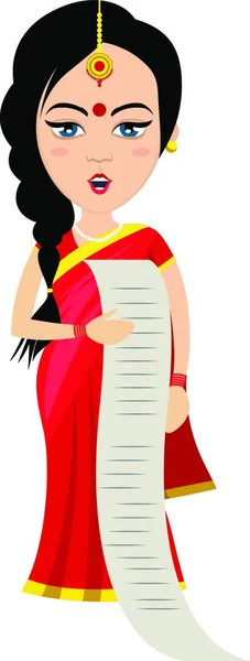 Femme Indienne Avec Faire Liste Illustration Vecteur Sur Fond Blanc — Image vectorielle