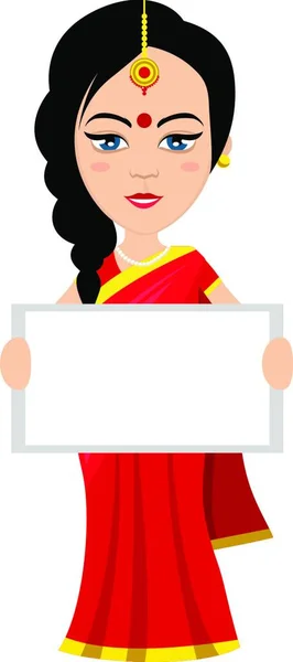 Mulher Indiana Com Painel Branco Ilustração Vetor Sobre Fundo Branco — Vetor de Stock