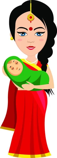 Femme Indienne Avec Bébé Illustration Vecteur Sur Fond Blanc — Image vectorielle