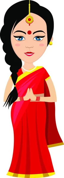 Ινδή Γυναίκα Προσεύχεται Εικονογράφηση Διάνυσμα Λευκό Φόντο — Διανυσματικό Αρχείο