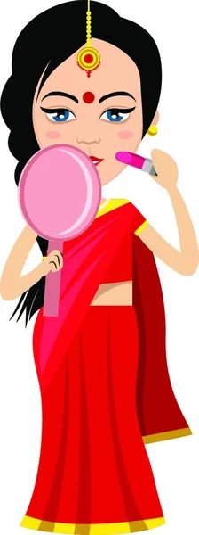 Femme Indienne Faisant Maquillage Illustration Vecteur Sur Fond Blanc — Image vectorielle