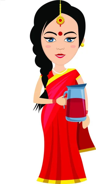 Femme Indienne Avec Jus Illustration Vecteur Sur Fond Blanc — Image vectorielle