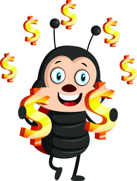 Lady Bug Com Sinal Dólar Ilustração Vetor Fundo Branco — Vetor de Stock