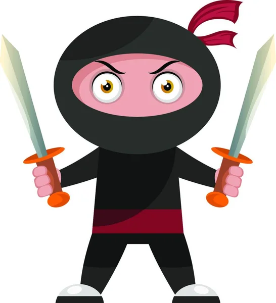 Ninja Mit Zwei Schwertern Illustration Vektor Auf Weißem Hintergrund — Stockvektor