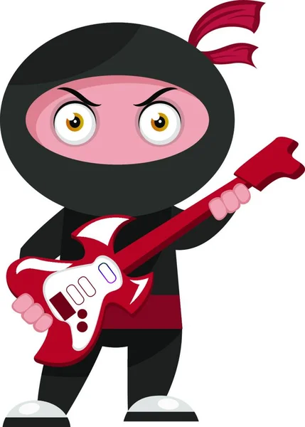 Ninja Con Guitarra Ilustración Vector Sobre Fondo Blanco — Archivo Imágenes Vectoriales