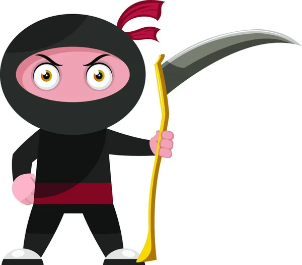 Ninja Com Foice Ilustração Vetor Sobre Fundo Branco —  Vetores de Stock