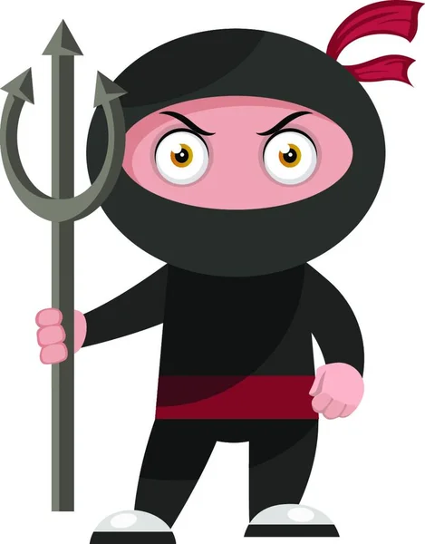 Ninja Con Lancia Del Diavolo Illustrazione Vettore Sfondo Bianco — Vettoriale Stock