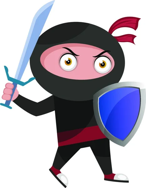 Ninja Mit Schild Illustration Vektor Auf Weißem Hintergrund — Stockvektor