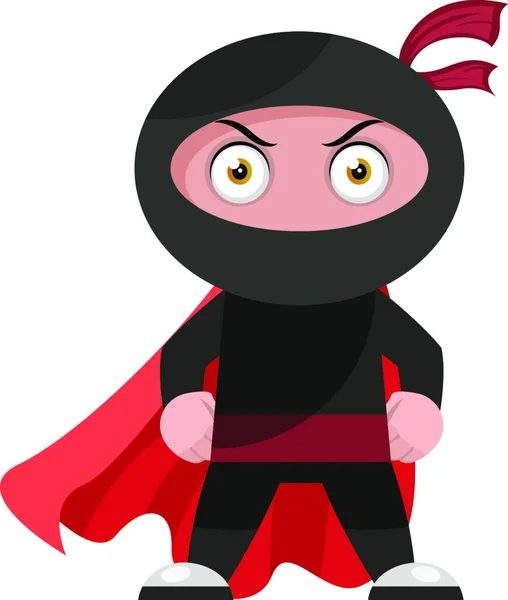Ninja Con Mantello Rosso Illustrazione Vettore Sfondo Bianco — Vettoriale Stock