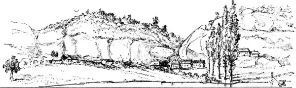 维兹尔河河岸上的岩石掩蔽所的现状 驯鹿时代的人类站 古老的雕刻图解 来自自然创造和生物 — 图库矢量图片