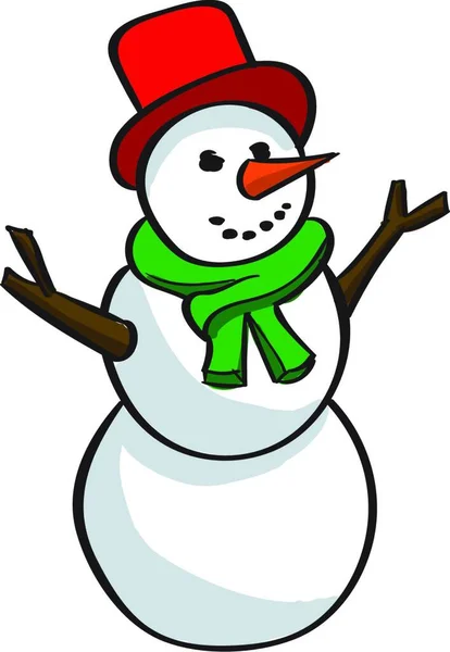 Sneeuwpop Met Een Hoed Een Sjaal — Stockvector