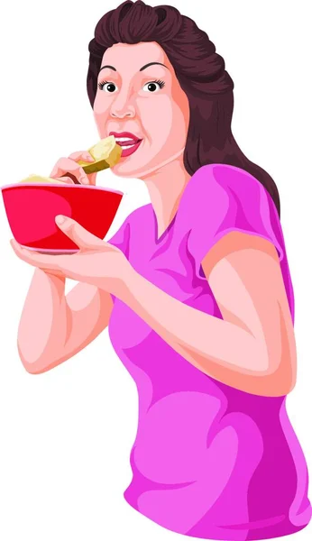 Illustration Woman Eating Cake — Stock Vector