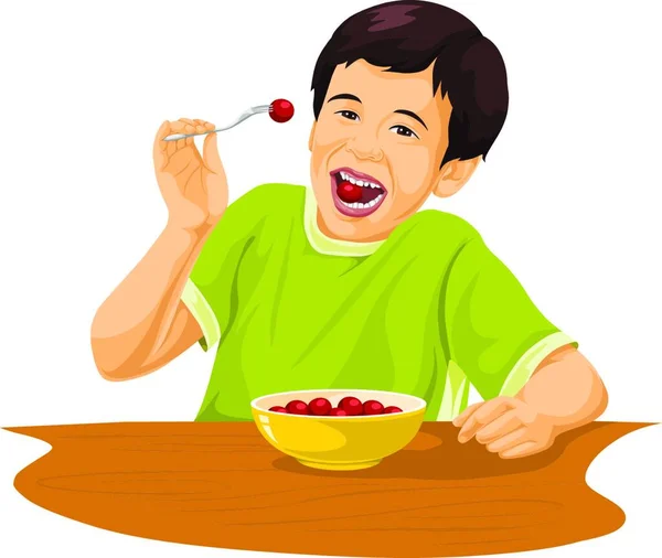 Illustration Vectorielle Garçon Mangeant Des Raisins Fourchette — Image vectorielle