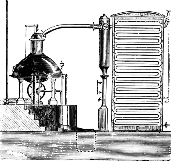 Apparater För Koncentrationen Betor Juice Vintage Ingraverad Illustration — Stock vektor