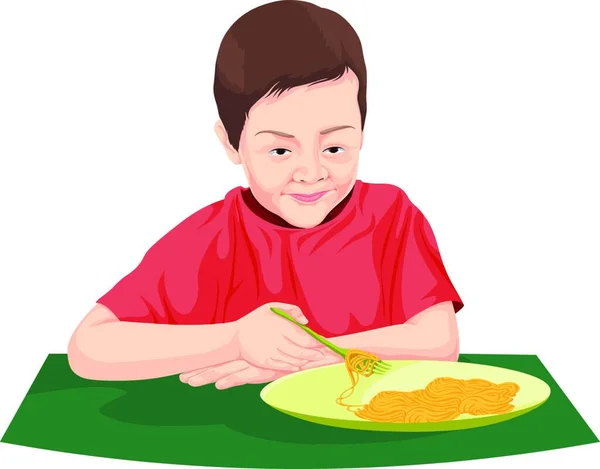 Boy Eating Delicious Food White Background — Stock Vector